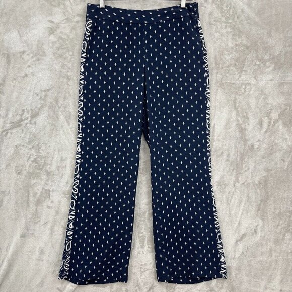 CAbi Track Star Navy White Bandana Print Wide Leg Casual Flowy Pants - Picture 2 of 13